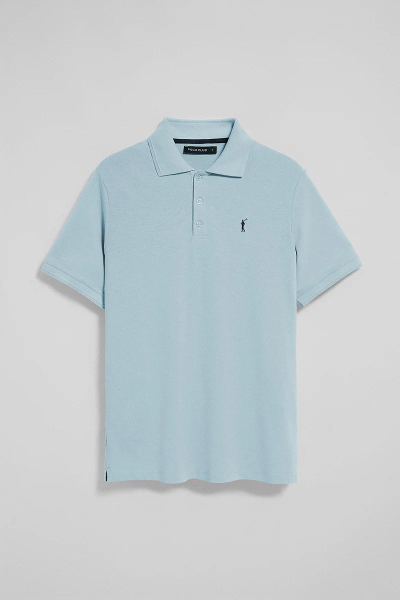 Polo azul bebé de manga corta y tres botones con logo bordado Rigby Go