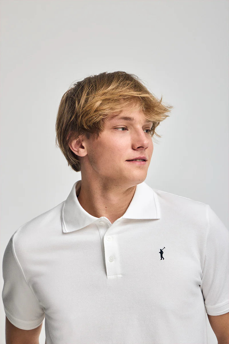 Polo blanco de manga corta y tres botones con logo bordado Rigby Go