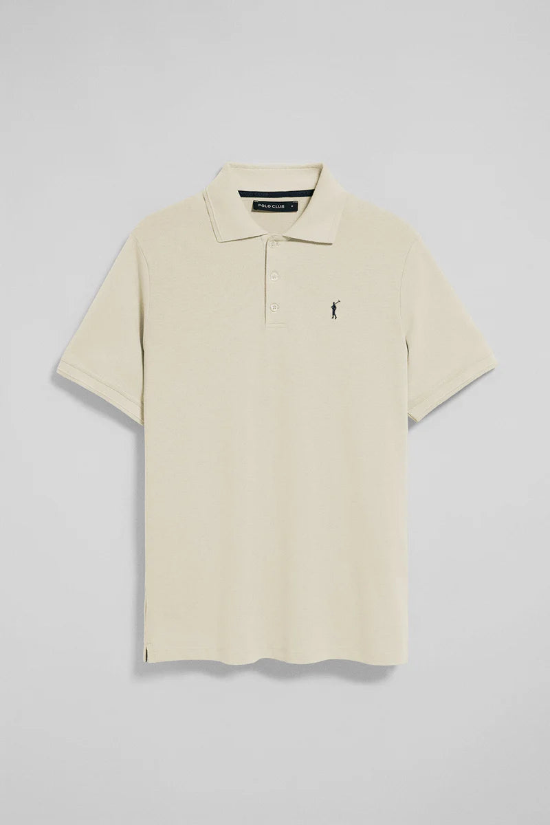 Polo color crudo de manga corta y tres botones con logo bordado Rigby Go