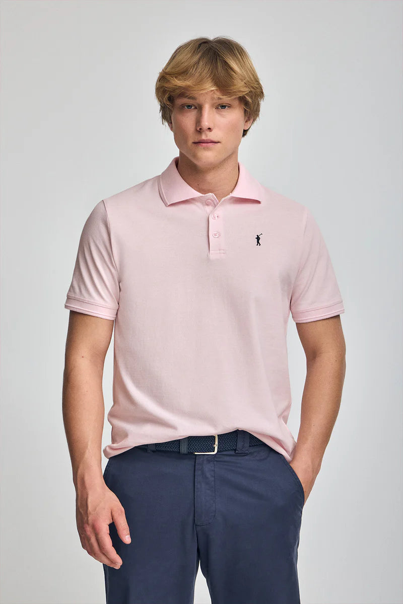 Polo rosa de manga corta y tres botones con logo bordado Rigby Go