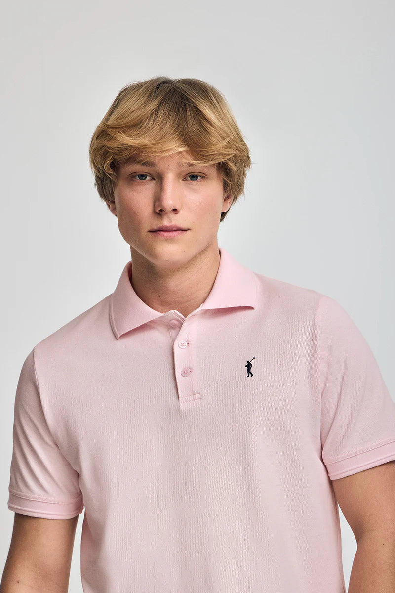 Polo rosa de manga corta y tres botones con logo bordado Rigby Go