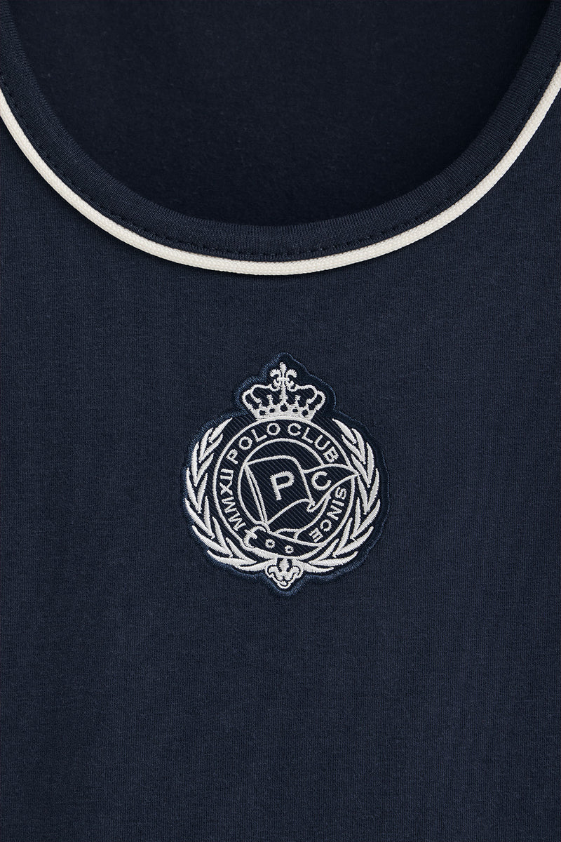 Camiseta Azul Marino de Tirantes con Escudo Náutico