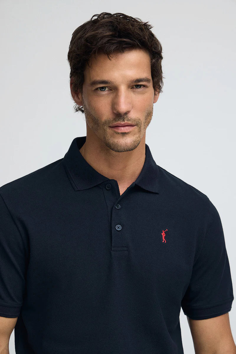 Polo Azul Marino Piqué Rigby Go - Logo Bordado