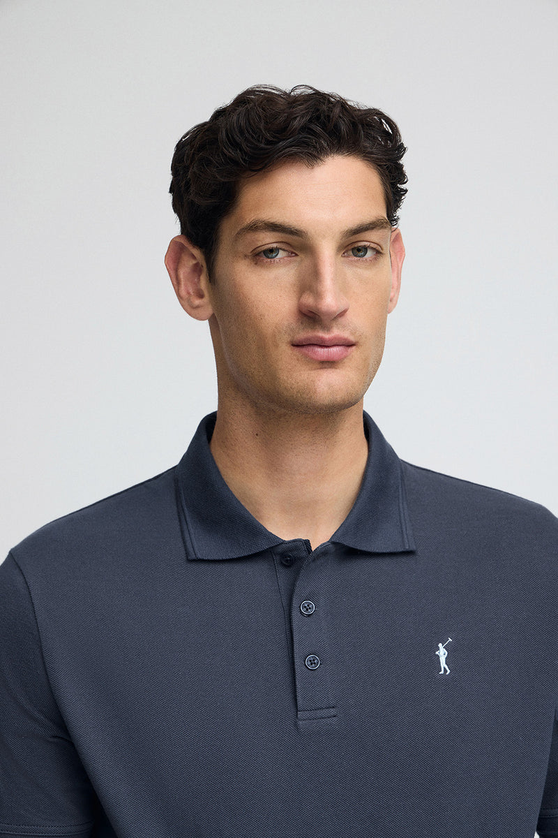 Polo azul denim de piqué con logo bordado Rigby Go