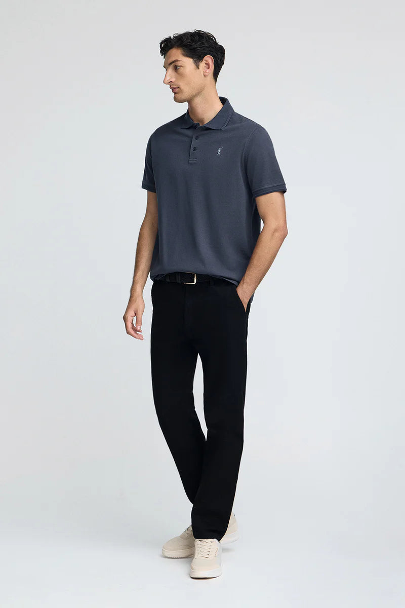 Polo azul denim de piqué con logo bordado Rigby Go