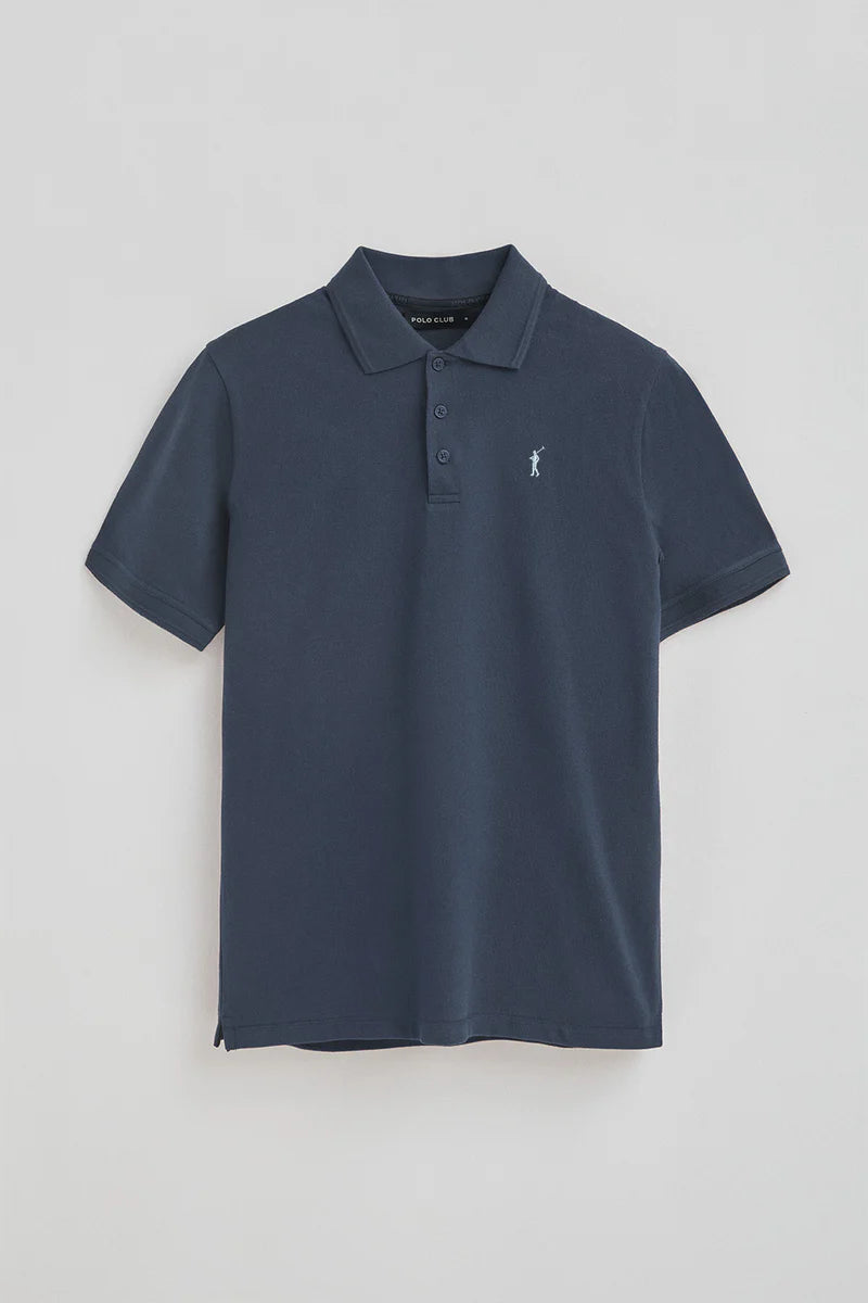Polo azul denim de piqué con logo bordado Rigby Go