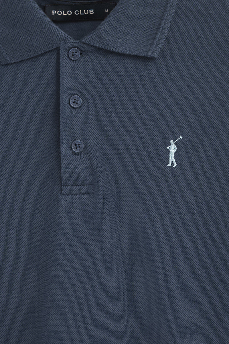 Polo azul denim de piqué con logo bordado Rigby Go