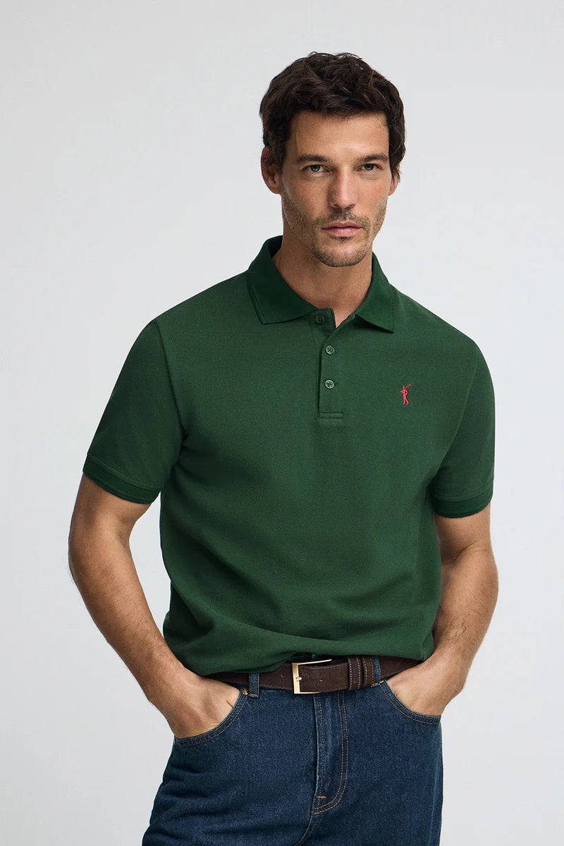 Polo verde botella de piqué con logo bordado Rigby Go