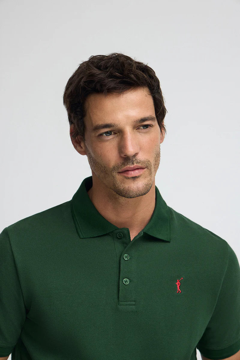 Polo verde botella de piqué con logo bordado Rigby Go