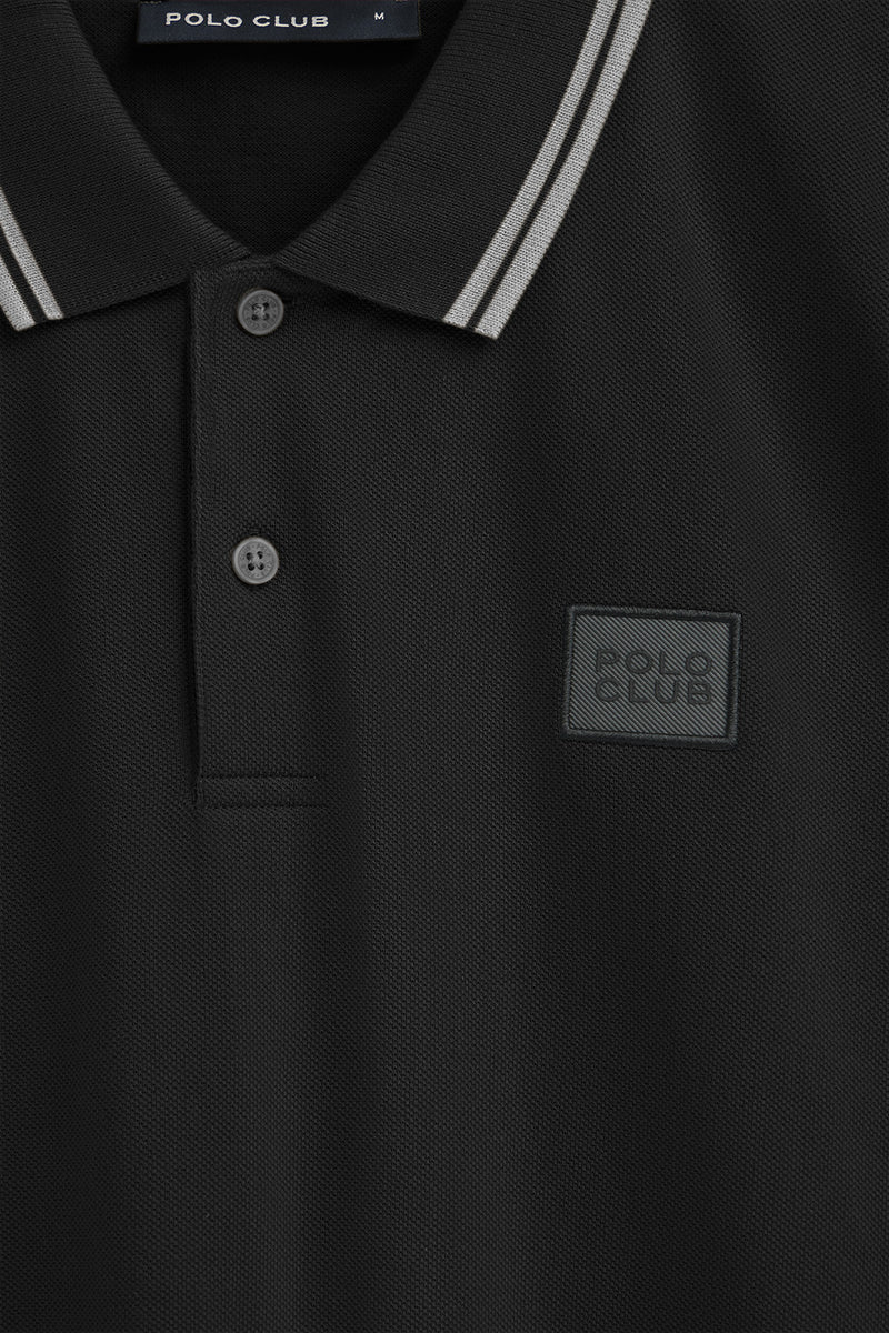 Polo negro de piqué con parche Polo Club