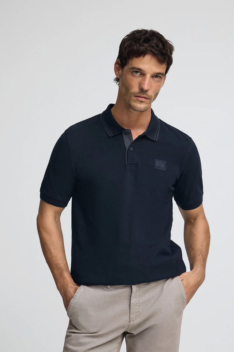 Polo azul marino de piqué con parche Polo Club