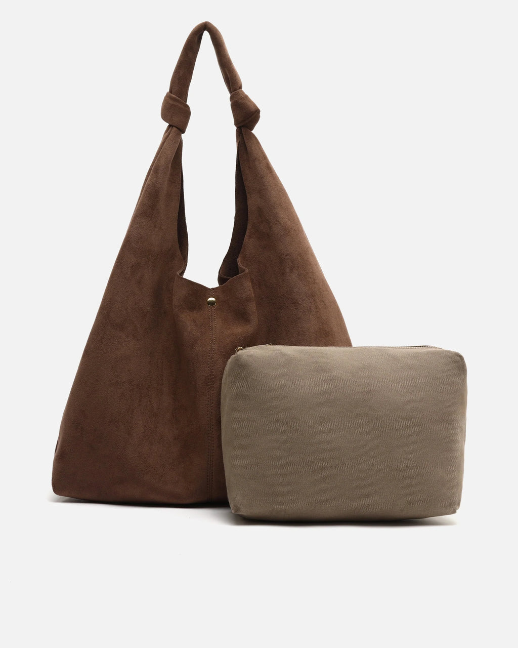 Bolso hobo grande efecto ante con neceser extraíble Pologi-1 Marrón