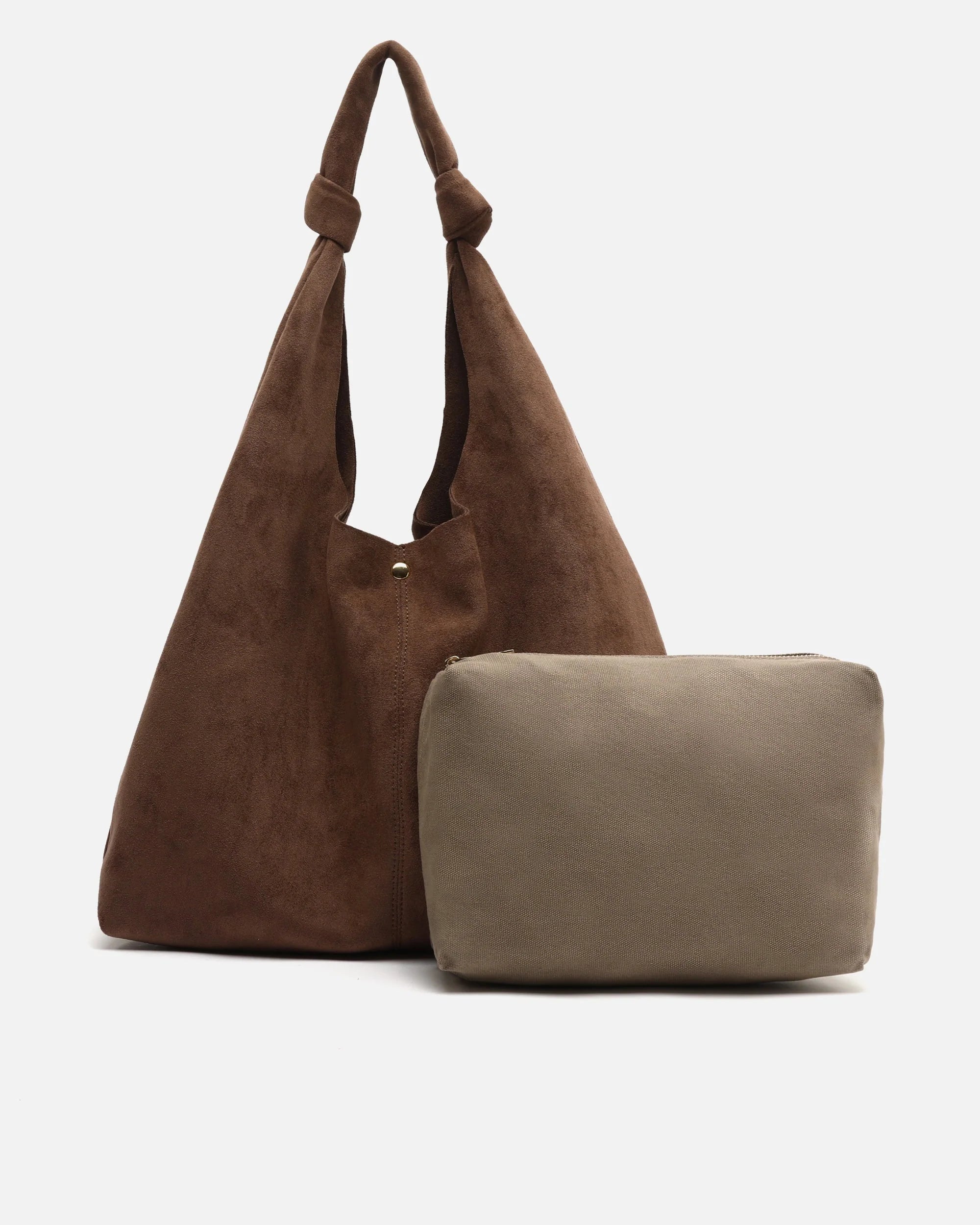 Bolso hobo grande efecto ante con neceser extraíble Pologi-1 Marrón