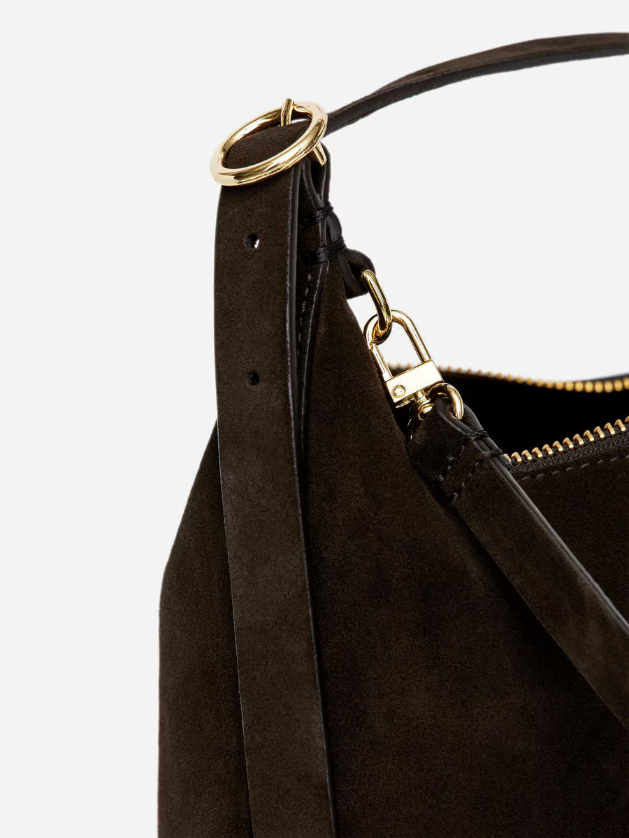 Dream Coffee — Bolso Bucket Ante Cuero Marrón Oscuro