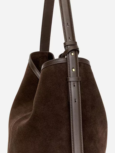 Dream Coffee — Bolso Bucket Ante Cuero Marrón Oscuro