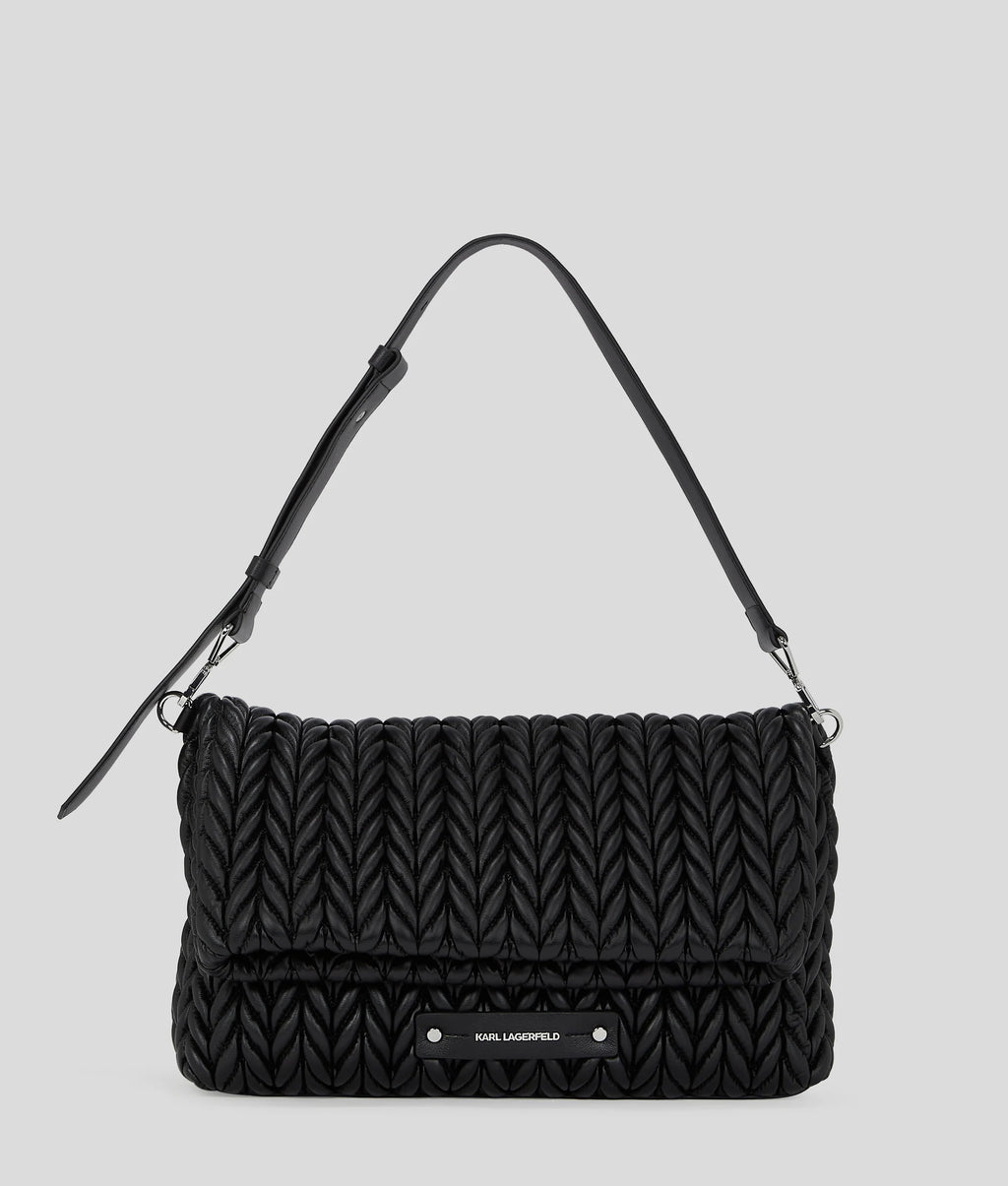 KARL LAGERFELD K/WEAVE LARGE SHOULDER BAG - Black Nickel