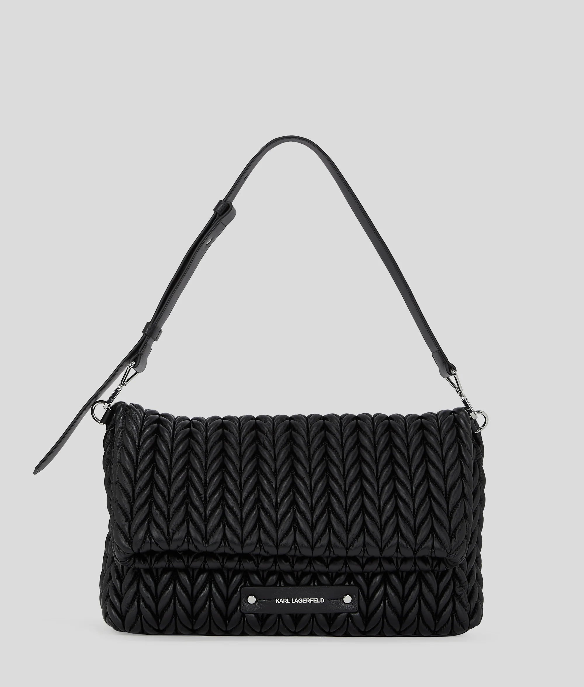KARL LAGERFELD K/WEAVE LARGE SHOULDER BAG - Black Nickel