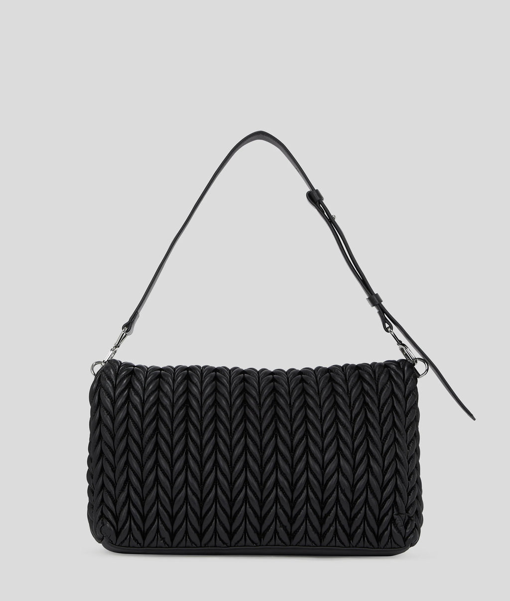 KARL LAGERFELD K/WEAVE LARGE SHOULDER BAG - Black Nickel