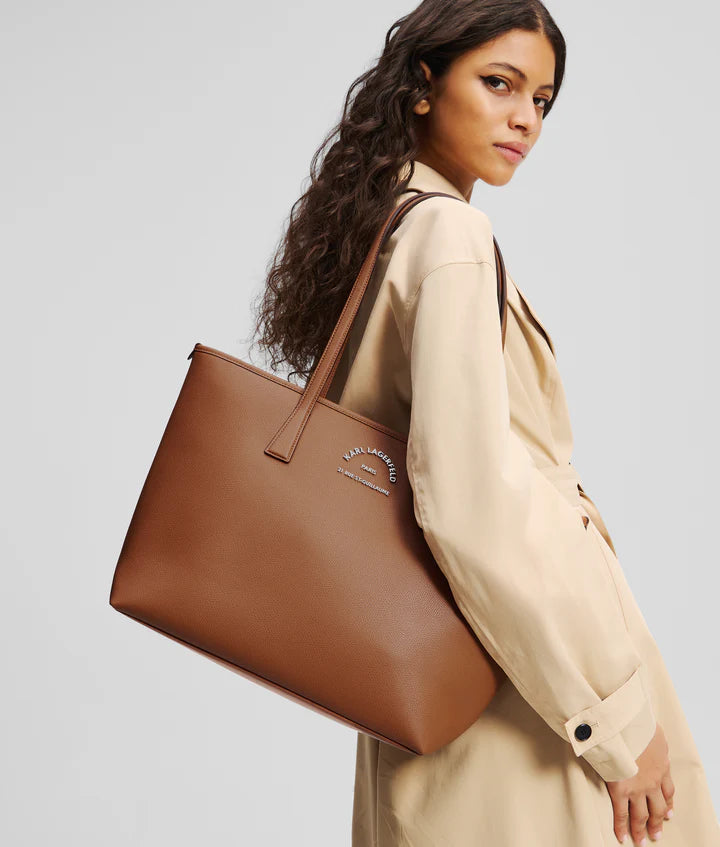 KARL LAGERFELD RUE ST-GUILLAUME METAL TOTE BAG - Dark Tan