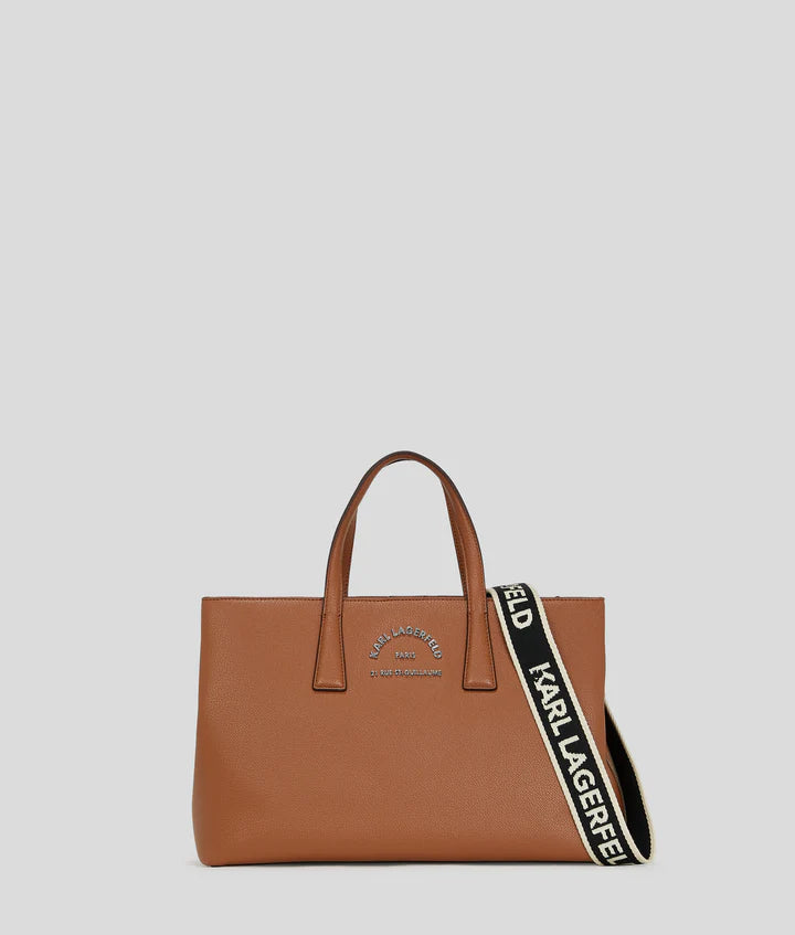 KARL LAGERFELD RUE ST-GUILLAUME METAL SATCHEL BAG - Caramel