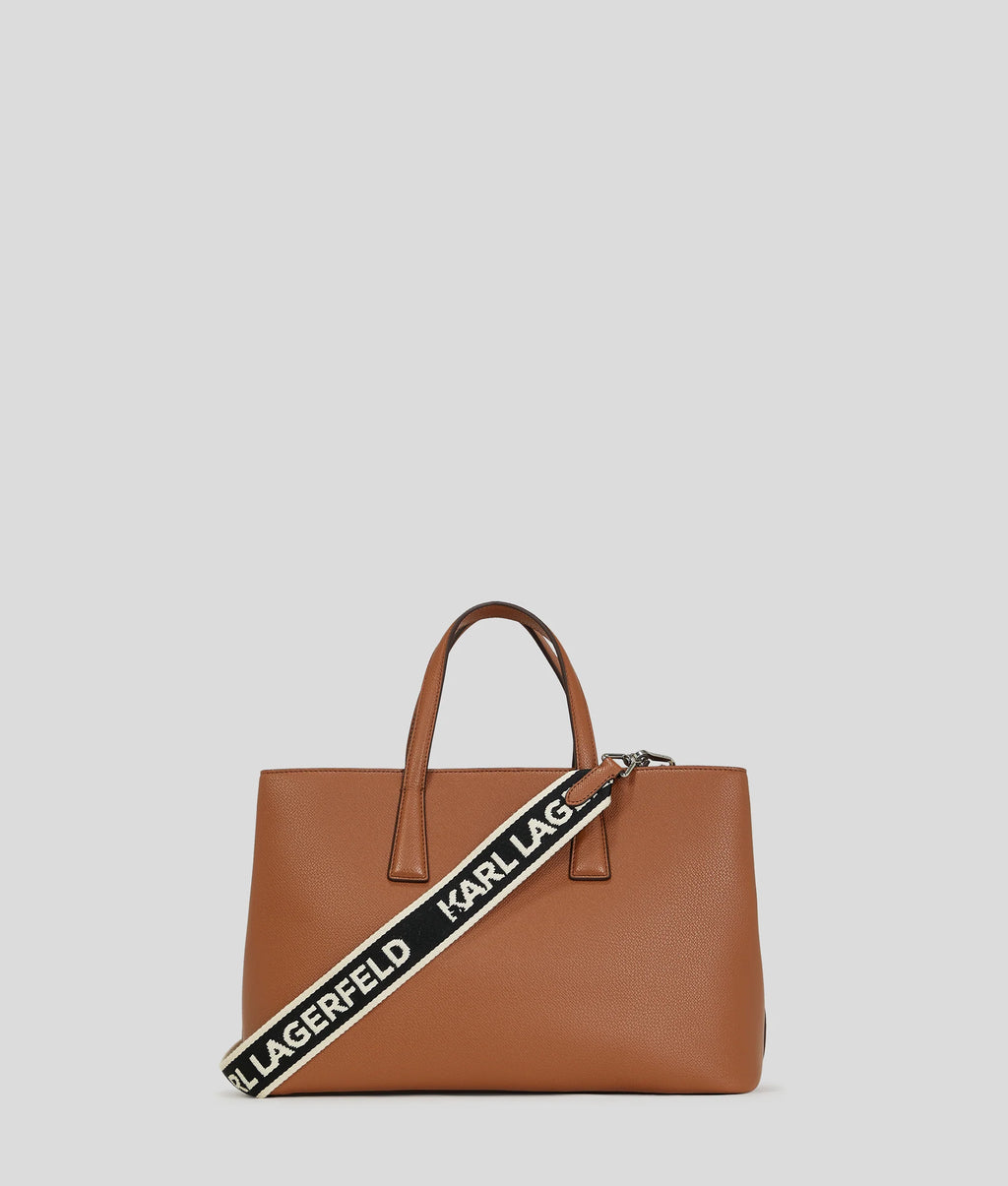 KARL LAGERFELD RUE ST-GUILLAUME METAL SATCHEL BAG - Caramel