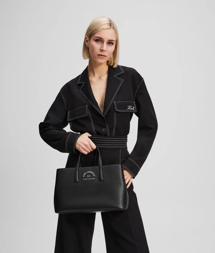 KARL LAGERFELD RUE ST-GUILLAUME METAL SATCHEL BAG - Black