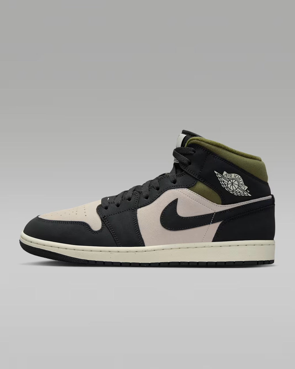Air Jordan 1 Mid Negro Blanco Oliva