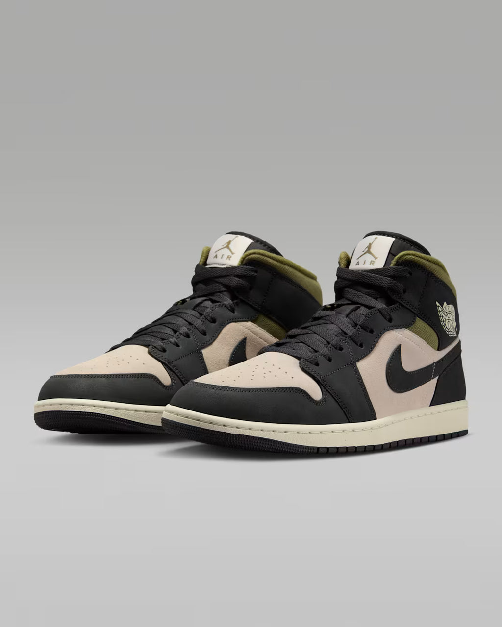 Air Jordan 1 Mid Negro Blanco Oliva