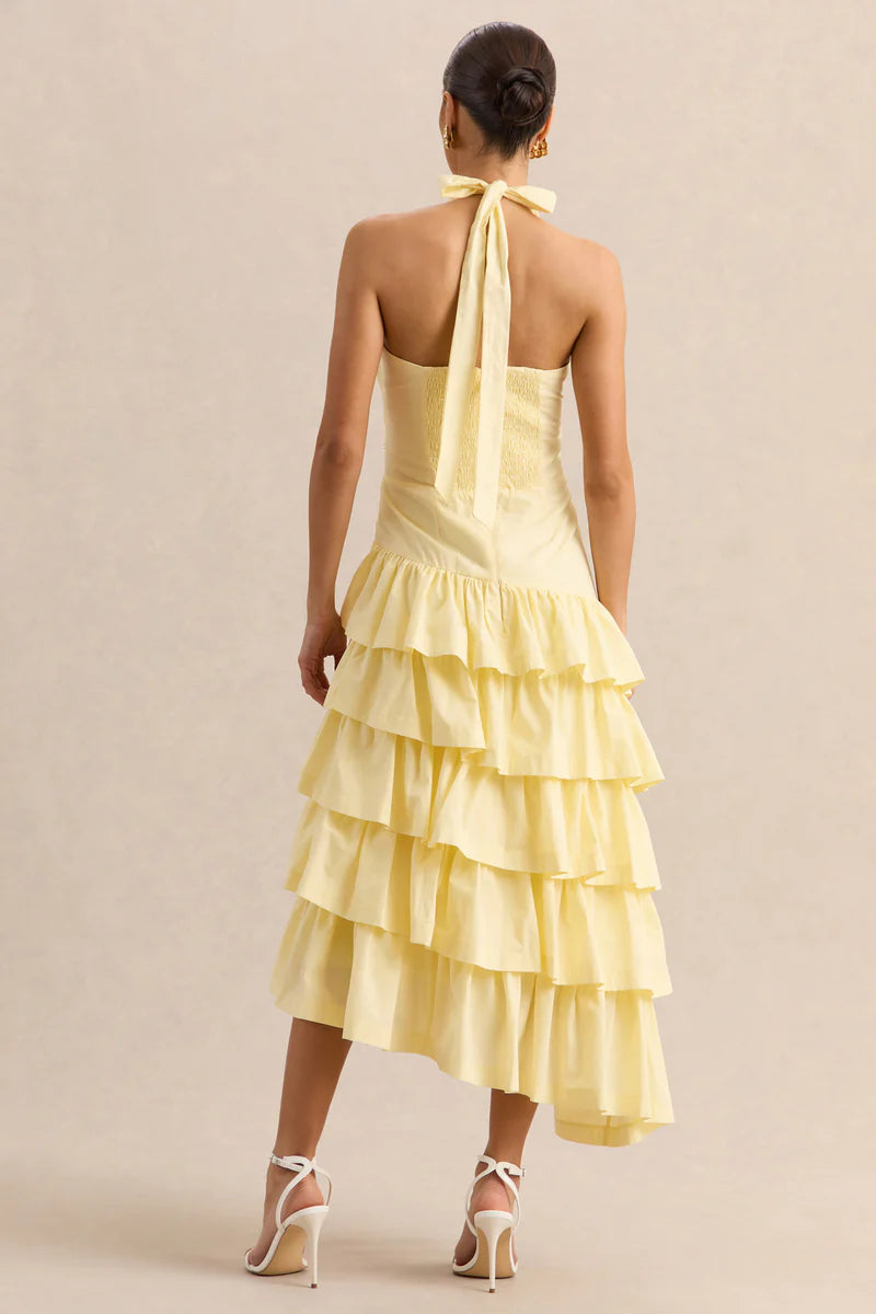 Vestido limoncello amarillo midi efecto lino boda evento de día The Gia Street
Son 5 minutos — igual que hiciste con el Rabello. 