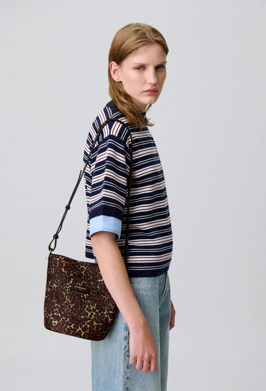 Bolso Bombonera Claudie Pierlot Solveig — Cuero Vacuno Fantasía Leopardo