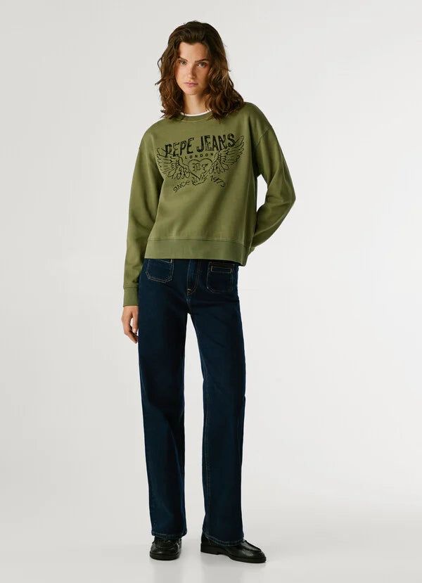 Pepe Jeans Sudadera Cuello Redondo con Logo - Khaki Green