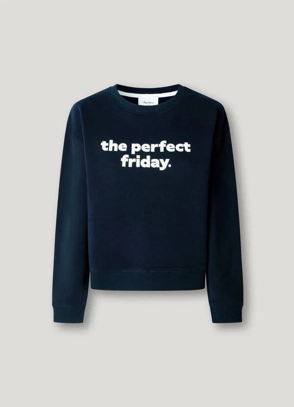 Pepe Jeans Sudadera Cuello Redondo con Texto Estampado - Azul Marino
