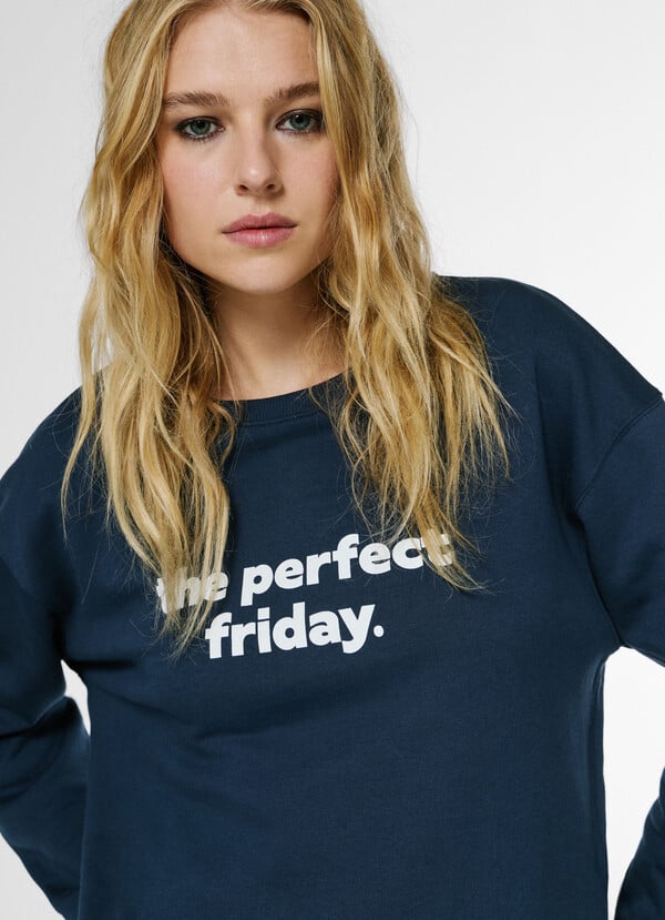 Pepe Jeans Sudadera Cuello Redondo con Texto Estampado - Azul Marino