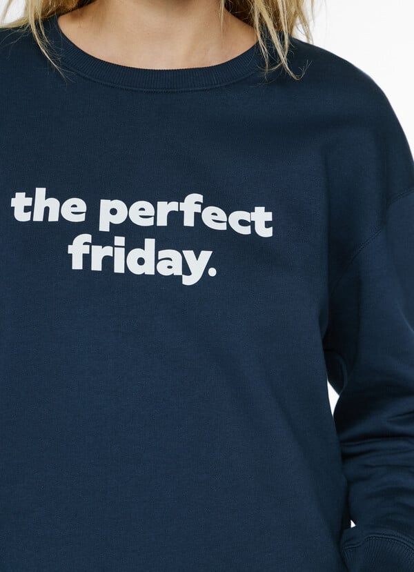 Pepe Jeans Sudadera Cuello Redondo con Texto Estampado - Azul Marino