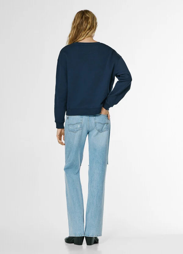 Pepe Jeans Sudadera Cuello Redondo con Texto Estampado - Azul Marino