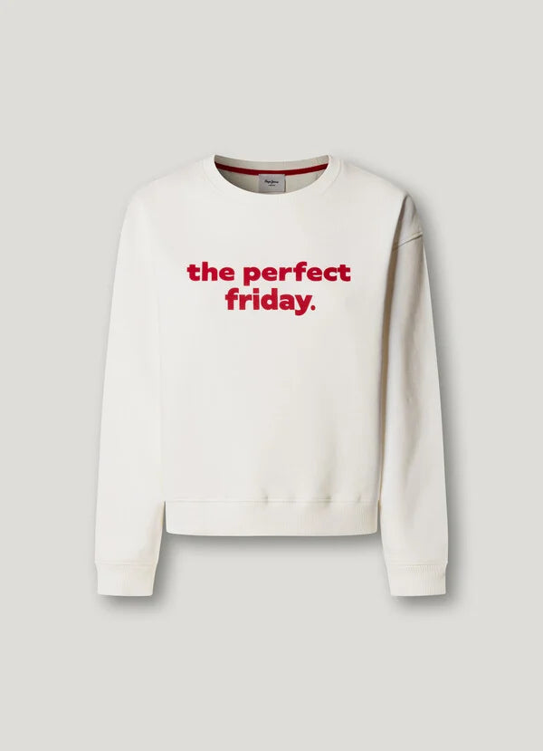Pepe Jeans Sudadera Cuello Redondo con Texto Estampado - Blanco Roto