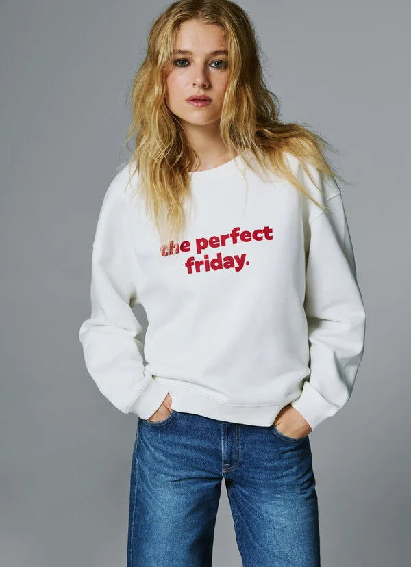 Pepe Jeans Sudadera Cuello Redondo con Texto Estampado - Blanco Roto