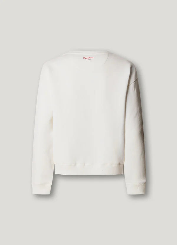 Pepe Jeans Sudadera Cuello Redondo con Texto Estampado - Blanco Roto