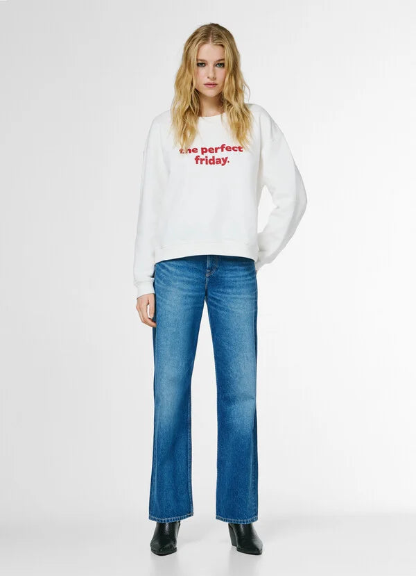 Pepe Jeans Sudadera Cuello Redondo con Texto Estampado - Blanco Roto