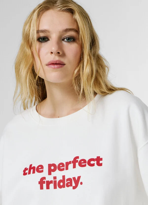 Pepe Jeans Sudadera Cuello Redondo con Texto Estampado - Blanco Roto