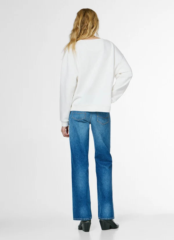 Pepe Jeans Sudadera Cuello Redondo con Texto Estampado - Blanco Roto