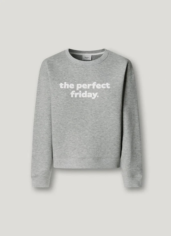 Pepe Jeans Sudadera Cuello Redondo con Texto Estampado - Gris