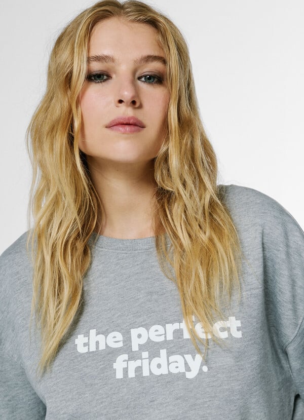 Pepe Jeans Sudadera Cuello Redondo con Texto Estampado - Gris