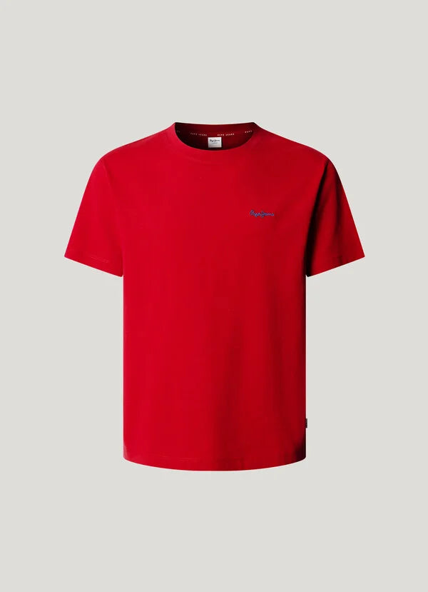 Pepe Jeans Camiseta Logo Bordado Fit Regular - Rojo