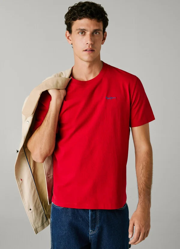 Pepe Jeans Camiseta Logo Bordado Fit Regular - Rojo