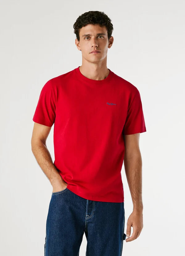 Pepe Jeans Camiseta Logo Bordado Fit Regular - Rojo