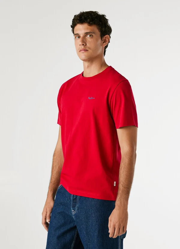 Pepe Jeans Camiseta Logo Bordado Fit Regular - Rojo