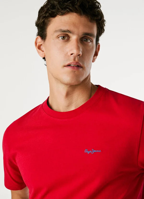 Pepe Jeans Camiseta Logo Bordado Fit Regular - Rojo