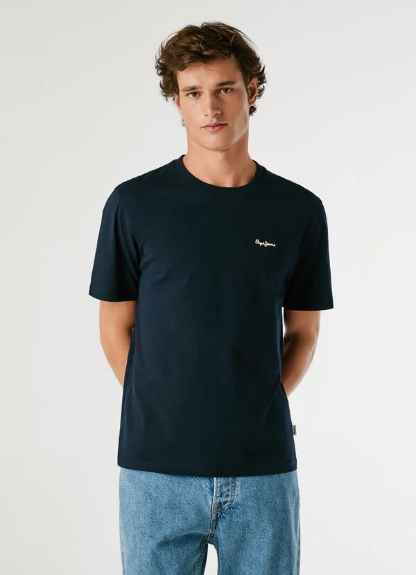 Pepe Jeans Camiseta Logo Bordado Fit Regular - Azul Marino