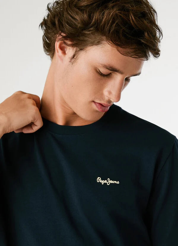 Pepe Jeans Camiseta Logo Bordado Fit Regular - Azul Marino